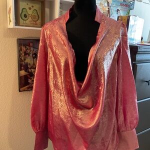 Shimmering Pink Cowl Neck Blouse new without tags